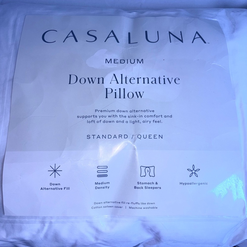 Casaluna Down Alternative Pillow Standard Queen White New Medium Density Cotton